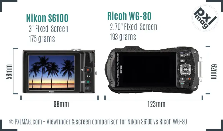 Nikon S6100 vs Ricoh WG-80 Screen and Viewfinder comparison