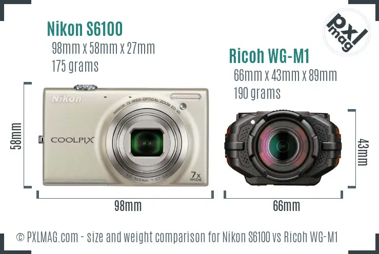 Nikon S6100 vs Ricoh WG-M1 size comparison