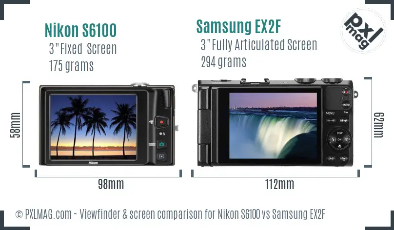 Nikon S6100 vs Samsung EX2F Screen and Viewfinder comparison