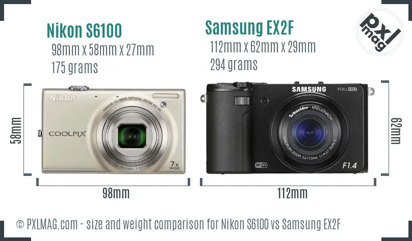 Nikon S6100 vs Samsung EX2F size comparison