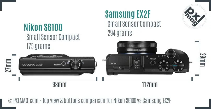 Nikon S6100 vs Samsung EX2F top view buttons comparison