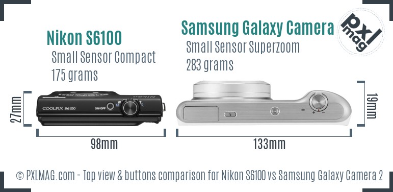 Nikon S6100 vs Samsung Galaxy Camera 2 top view buttons comparison