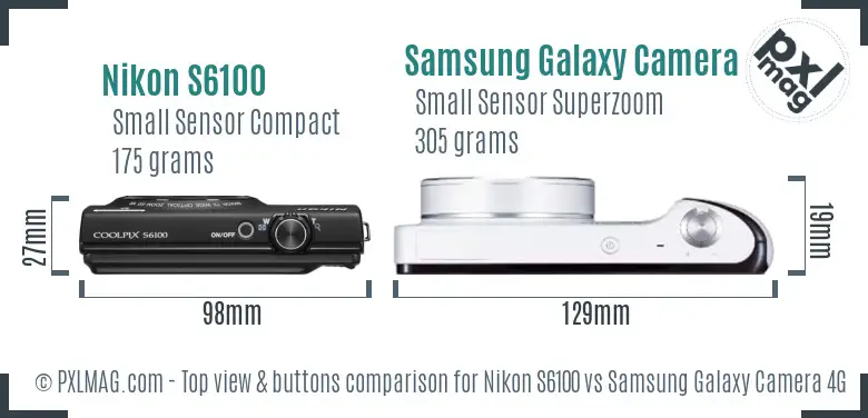 Nikon S6100 vs Samsung Galaxy Camera 4G top view buttons comparison Nikon S6100 vs Samsung Galaxy Camera 4G top view buttons comparison