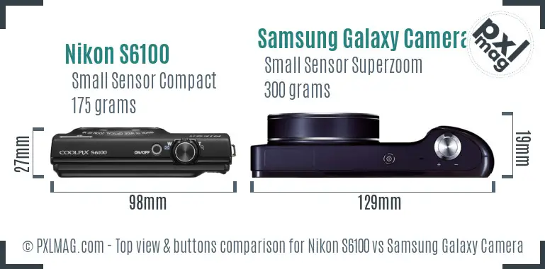 Nikon S6100 vs Samsung Galaxy Camera top view buttons comparison