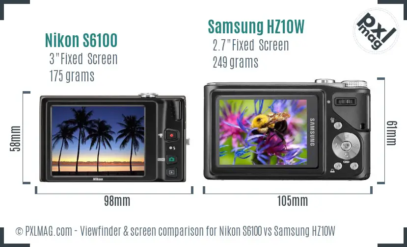 Nikon S6100 vs Samsung HZ10W Screen and Viewfinder comparison