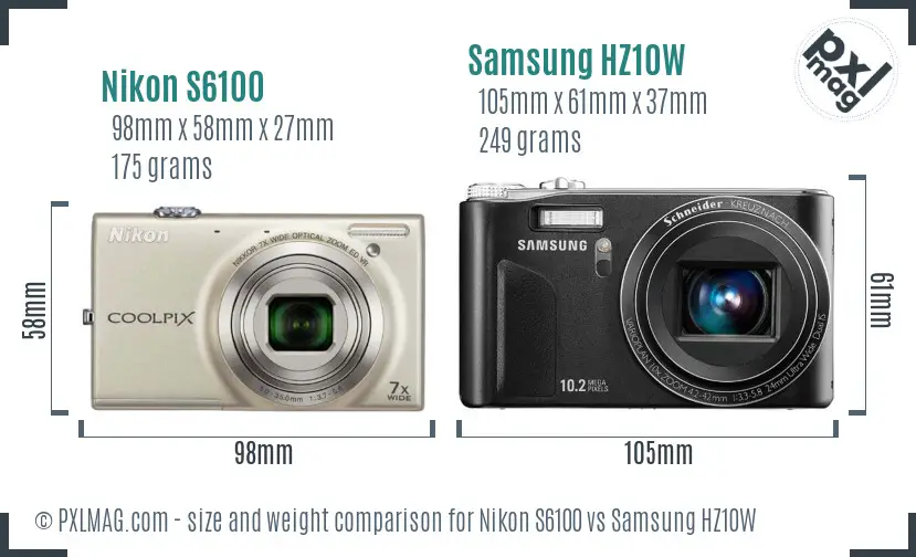 Nikon S6100 vs Samsung HZ10W size comparison