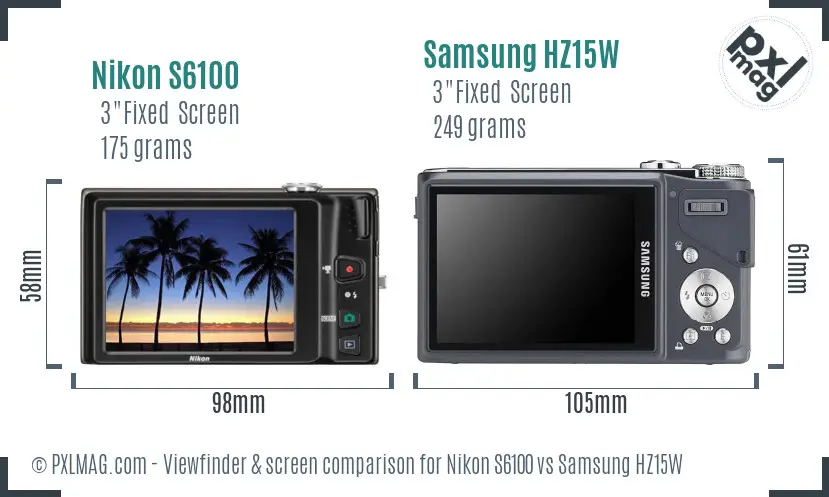 Nikon S6100 vs Samsung HZ15W Screen and Viewfinder comparison