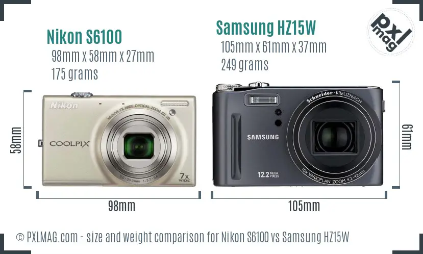 Nikon S6100 vs Samsung HZ15W size comparison