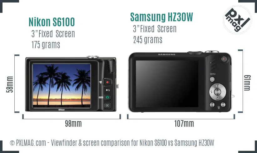 Nikon S6100 vs Samsung HZ30W Screen and Viewfinder comparison