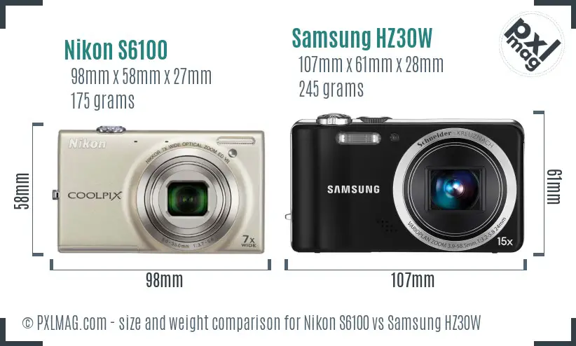 Nikon S6100 vs Samsung HZ30W size comparison