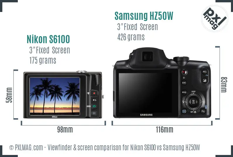 Nikon S6100 vs Samsung HZ50W Screen and Viewfinder comparison