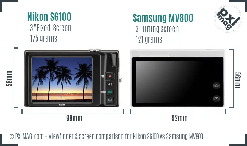 Nikon S6100 vs Samsung MV800 Screen and Viewfinder comparison