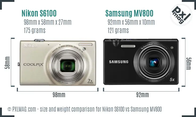 Nikon S6100 vs Samsung MV800 size comparison