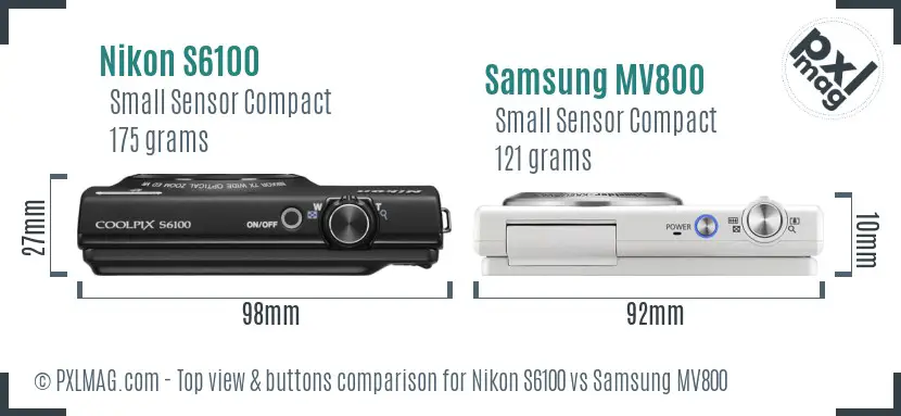 Nikon S6100 vs Samsung MV800 top view buttons comparison