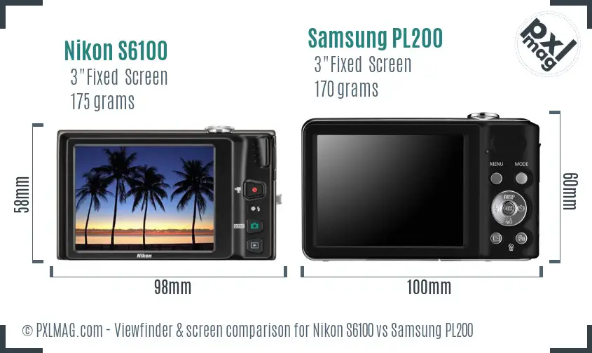 Nikon S6100 vs Samsung PL200 Screen and Viewfinder comparison