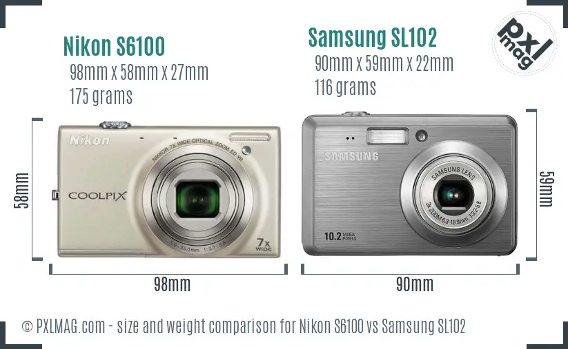 Nikon S6100 vs Samsung SL102 size comparison