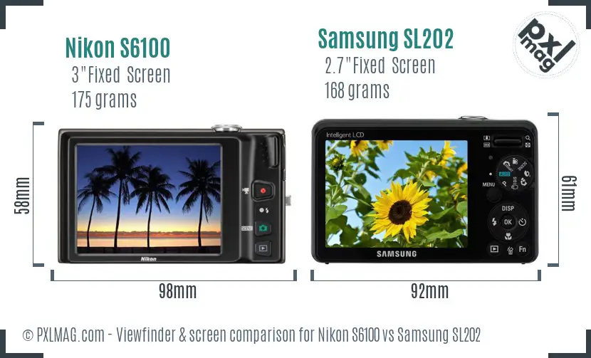 Nikon S6100 vs Samsung SL202 Screen and Viewfinder comparison Nikon S6100 vs Samsung SL202 Screen and Viewfinder comparison