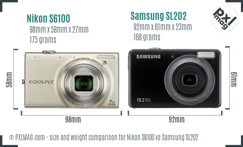 Nikon S6100 vs Samsung SL202 size comparison Nikon S6100 vs Samsung SL202 size comparison
