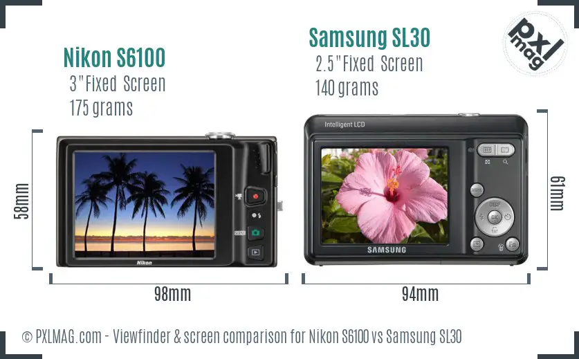 Nikon S6100 vs Samsung SL30 Screen and Viewfinder comparison
