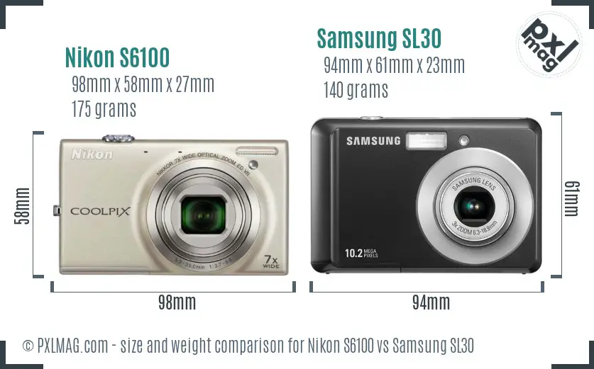 Nikon S6100 vs Samsung SL30 size comparison