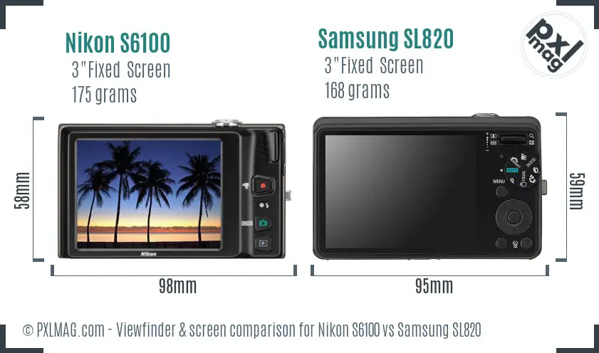 Nikon S6100 vs Samsung SL820 Screen and Viewfinder comparison