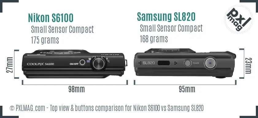 Nikon S6100 vs Samsung SL820 top view buttons comparison