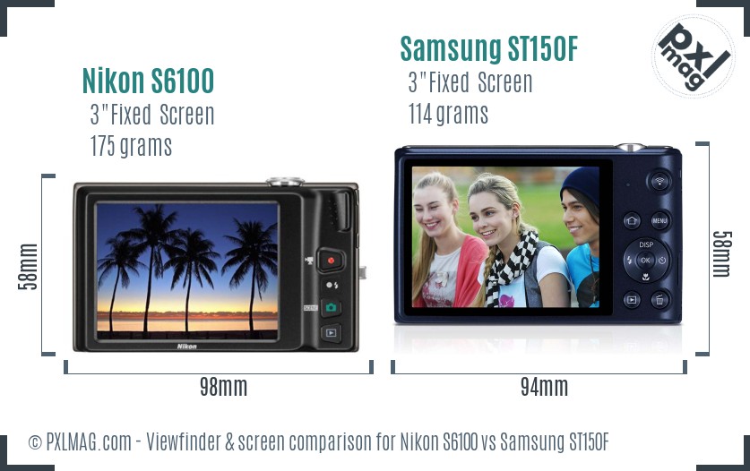 Nikon S6100 vs Samsung ST150F Screen and Viewfinder comparison
