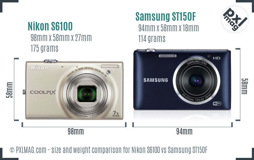Nikon S6100 vs Samsung ST150F size comparison