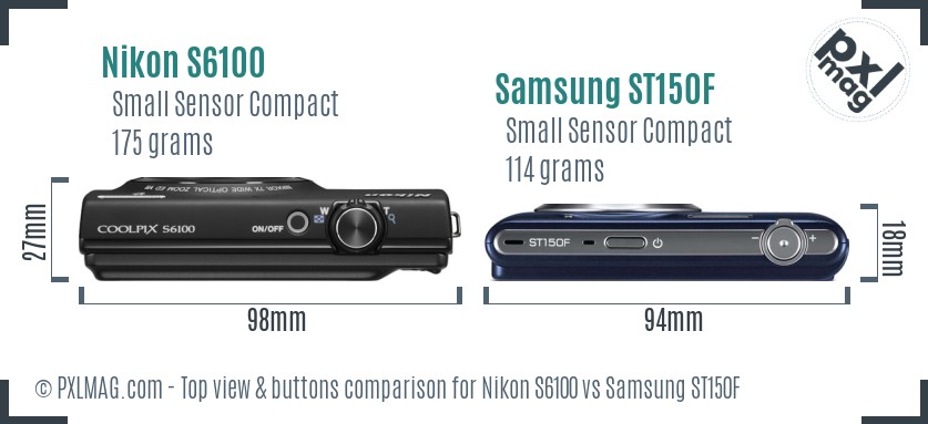 Nikon S6100 vs Samsung ST150F top view buttons comparison
