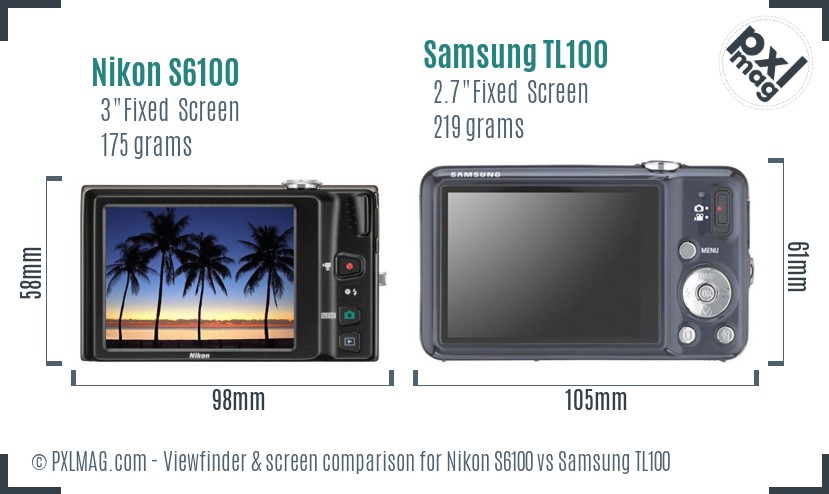 Nikon S6100 vs Samsung TL100 Screen and Viewfinder comparison