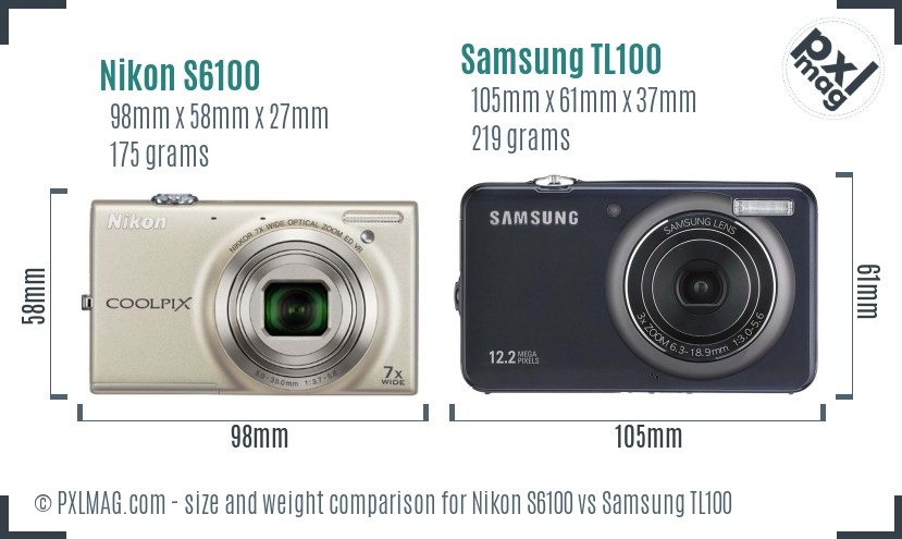 Nikon S6100 vs Samsung TL100 size comparison