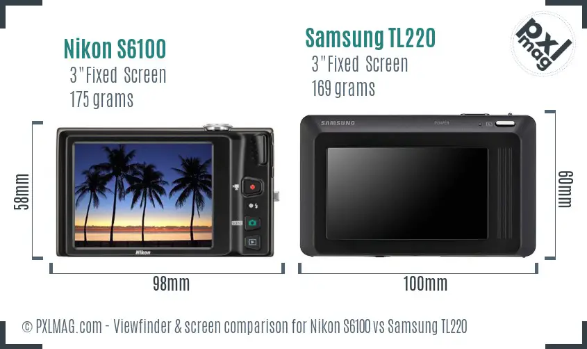 Nikon S6100 vs Samsung TL220 Screen and Viewfinder comparison
