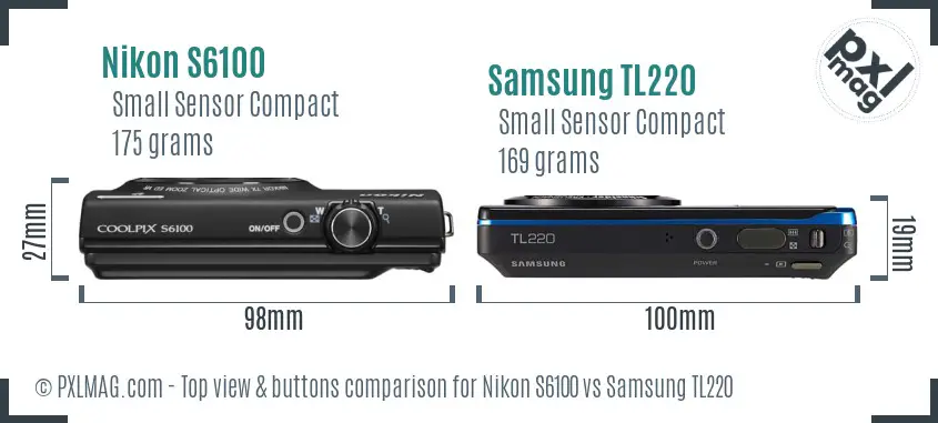 Nikon S6100 vs Samsung TL220 top view buttons comparison