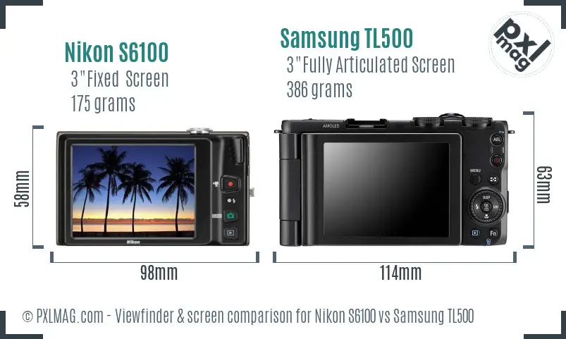 Nikon S6100 vs Samsung TL500 Screen and Viewfinder comparison