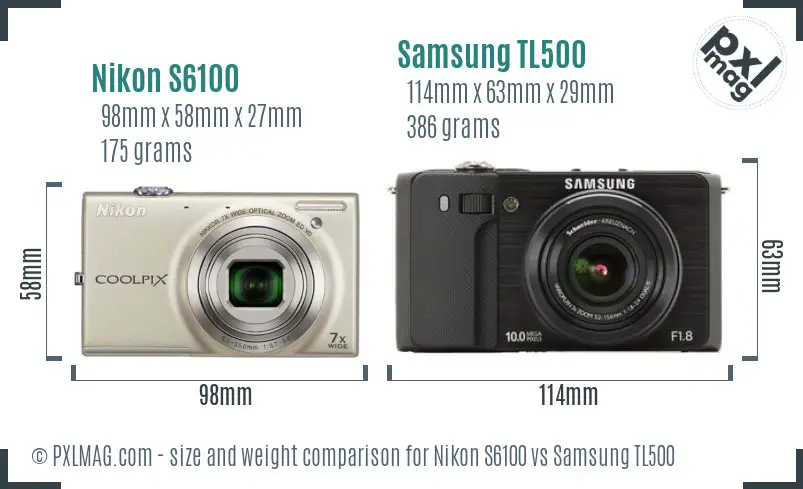 Nikon S6100 vs Samsung TL500 size comparison
