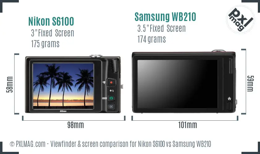 Nikon S6100 vs Samsung WB210 Screen and Viewfinder comparison