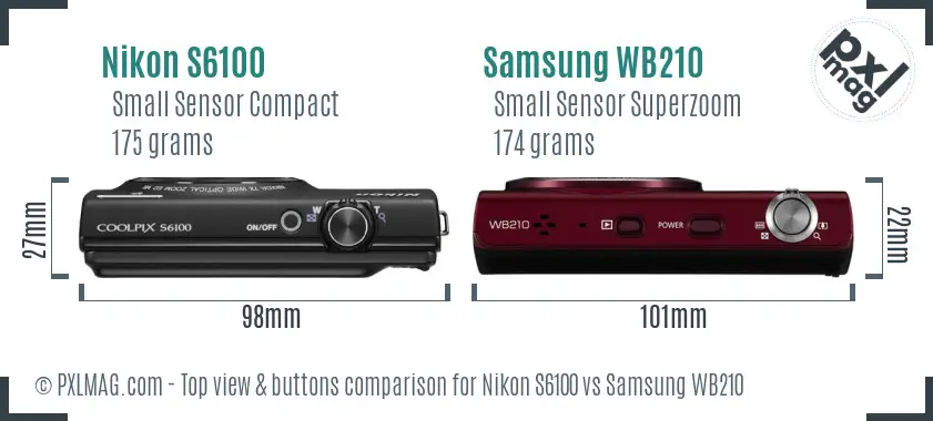 Nikon S6100 vs Samsung WB210 top view buttons comparison