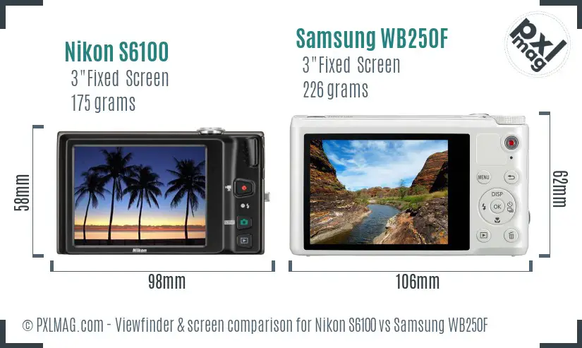 Nikon S6100 vs Samsung WB250F Screen and Viewfinder comparison