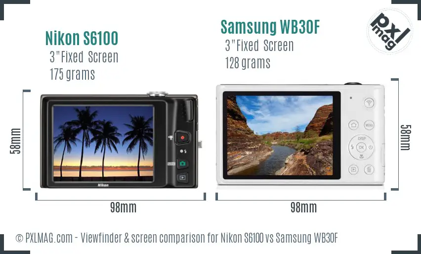 Nikon S6100 vs Samsung WB30F Screen and Viewfinder comparison