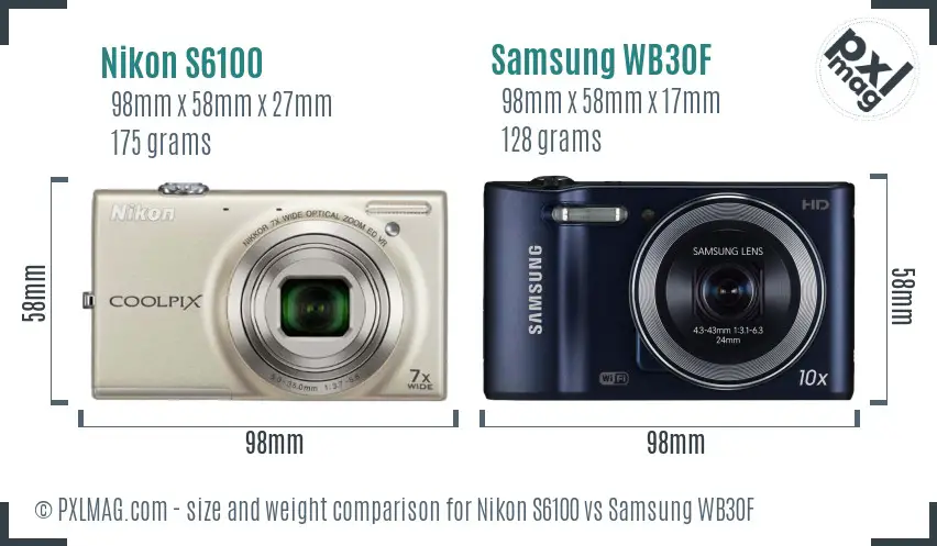 Nikon S6100 vs Samsung WB30F size comparison