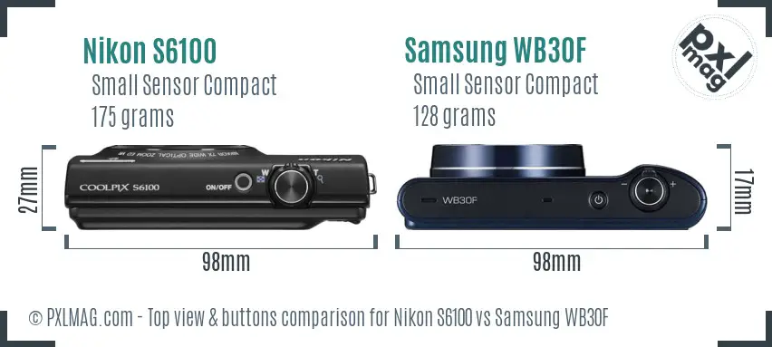 Nikon S6100 vs Samsung WB30F top view buttons comparison