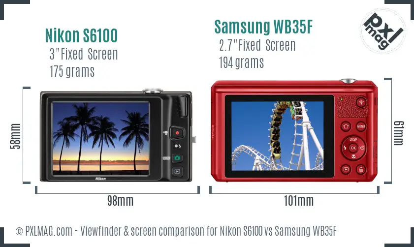 Nikon S6100 vs Samsung WB35F Screen and Viewfinder comparison