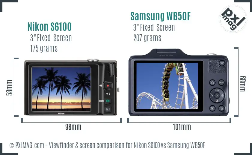 Nikon S6100 vs Samsung WB50F Screen and Viewfinder comparison