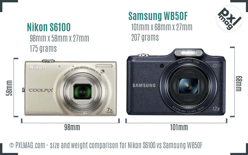 Nikon S6100 vs Samsung WB50F size comparison