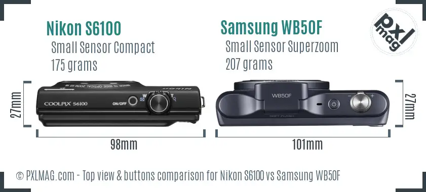 Nikon S6100 vs Samsung WB50F top view buttons comparison