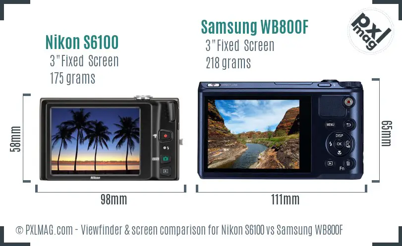 Nikon S6100 vs Samsung WB800F Screen and Viewfinder comparison