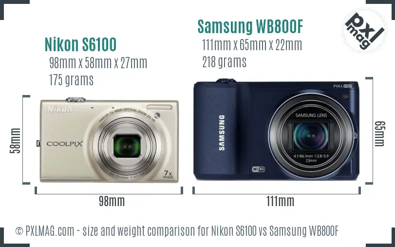 Nikon S6100 vs Samsung WB800F size comparison