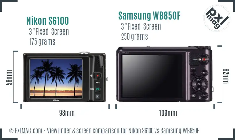 Nikon S6100 vs Samsung WB850F Screen and Viewfinder comparison