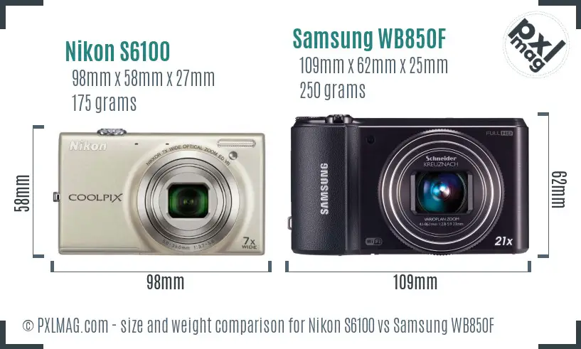 Nikon S6100 vs Samsung WB850F size comparison