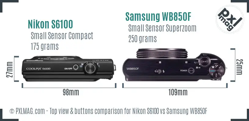 Nikon S6100 vs Samsung WB850F top view buttons comparison